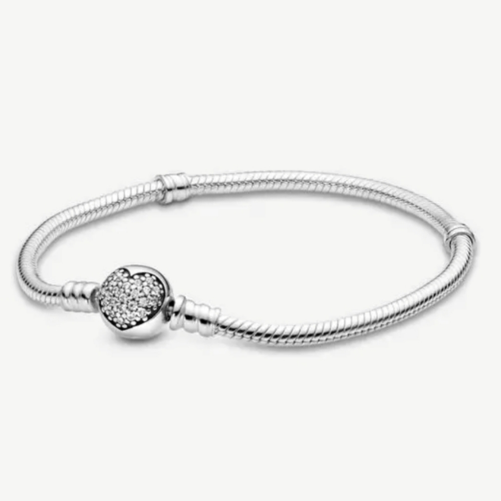 Pandora Moments Sparkling Heart Clasp Snake Chain Bracelet